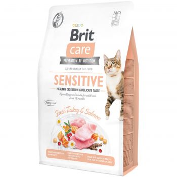 Сухий корм для вибагливих кішок Brit Care Cat GF Sensitive Digestion & Delicate Taste з індичкою та лососем, 2кг (8595602540709) | Фото 1