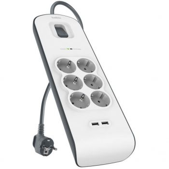 Купить сетевой фильтр и удлинитель Мережевий фільтр Belkin 6хТип F, 2xUSB-A, 16А, захистом від перенапруги (BSV604VF2M-V2) | Фото 1