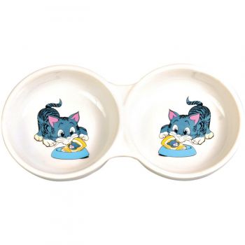 Миска для котів Trixie керамічна подвійна 0,15 л 11 см (4011905040141) | Фото 1