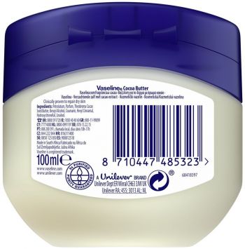 Купить крем для тела Косметичний вазелін для шкіри Vaseline зволожуючий з какао-маслом 100 мл (8710447485323) | Фото 3