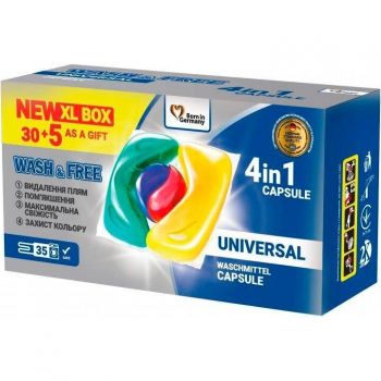 Капсули для прання Wash&Free 4-in-1 Universal Caps 35 шт (4260637721945) | Фото 1