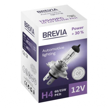 Купить автомобильную лампу Лампа Brevia галогенова H4 12V 60/55W P43t Power +30% CP (12040PC) | Фото 1