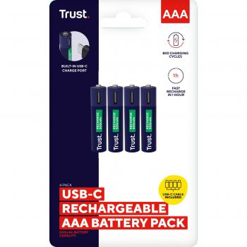 Акумулятор TRUST AAА 500 mAh, Type-C, 4 шт, Blue (25671_TRUST) | Фото 1