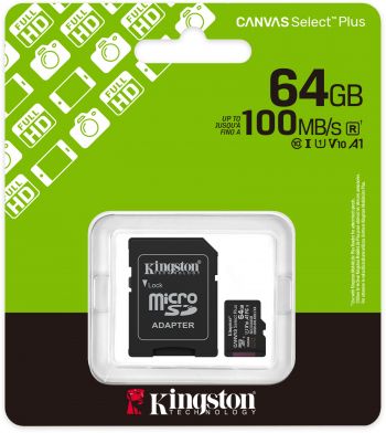 Карта пам'яті KINGSTON microSD 64GB C10 UHS-I A1 V10 R100MB/s + SD (SDCS3/64GB) | Фото 2