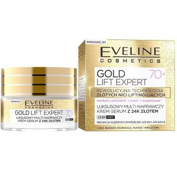 Купить крем для лица Eveline Cosmetics Gold lift expert ексклюзивний ультра-відновлювальний крем-сироватка 70+50 мл | Фото 1