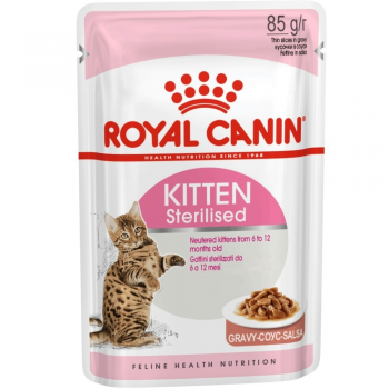 Вологий корм для кошенят Royal Canin Kitten Sterilised шматочки в соусі 85г | Фото 1