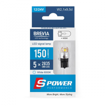Купить автомобильную лампу Лампа Brevia LED S-Power W5W 150Lm 5x2835SMD 12/24V CANbus 2шт (10208X2) | Фото 1