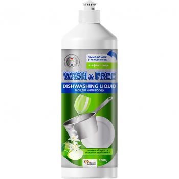 Купить средство для мытья посуды Засіб для миття посуду Wash&Free зелене яблуко та екстракт едельвейса 1л (4823128001379) | Фото 1