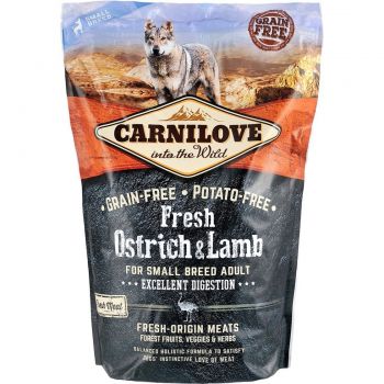 Сухий корм для дорослих собак дрібних порід Carnilove Fresh зі страусом та ягням 1.5 кг (8595602527472) | Фото 1