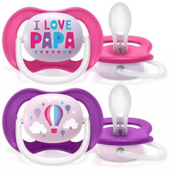 Купить пустышку Пустушка PHILIPS Avent ортодонтична Ultra Air I love для дівчаток 6-18 міс 2шт (SCF080/04) | Фото 1