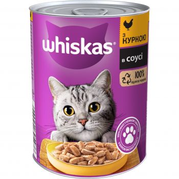 Вологий корм для котів Whiskas шматочки курки в соусі 400 г (5900951305436) | Фото 1