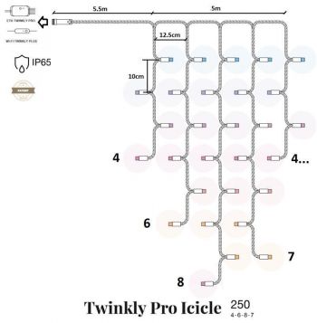 Купить светодиодную гирлянду Twinkly Pro Icicle RGB 250, IP65, AWG22 PVC Rubber белый (TW-PLC-I-CA-250STP-WR) | Фото 1