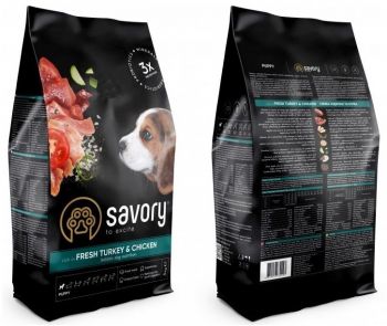 Сухий корм для цуценят Savory зі свіжим м'ясом індички та куркою 3кг (4820232630297) Сухий корм для цуценят Savory зі свіжим м'ясом індички та куркою 3кг (4820232630297) | Фото 4