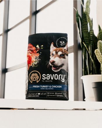 Сухий корм для цуценят великих порід Savory зі свіжим м'ясом індички та курки 3кг (4820232630204) Сухий корм для цуценят великих порід Savory зі свіжим м'ясом індички та курки 3кг (4820232630204) | Фото 3