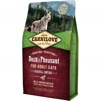 Сухий корм Carnilove Cat Duck & Pheasant Hairball Control для виведення волосяних грудок 2 кг (8595602512348) | Фото 1