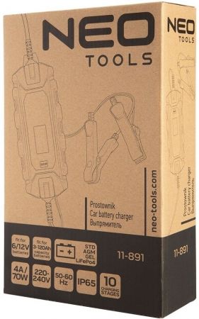 Зарядний пристрій автоматичний Neo Tools, 6-12V 4A 3-120Ah STD/AGM/GEL/LiFePo4 (11-891) | Фото 6