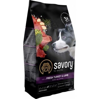 Корм для собак середніх порід Savory зі свіжим м'ясом індички та ягняти 3кг(4820232630266) | Фото 1