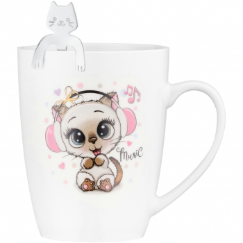 Купить чашку, кружку Чашка з ложкою ARDESTO Music, 320 мл, білий (AR3041BS) | Фото 1