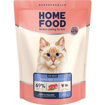 Сухий корм для дорослих стерилізованих котів з чутливим травленням HOME FOOD Ягнятина та лосось 400г (4820235020101) | Фото 1