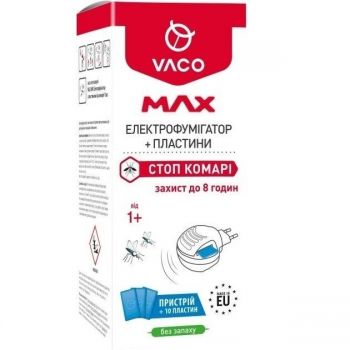 VACO MAX Електрофумігатор з пластинами від комарів 10 шт. (5901821952569) | Фото 1