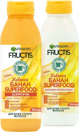 Бальзам-ополіскувач для дуже сухого волосся Garnier Fructis Банан суперфуд живлення 350мл | Фото 2
