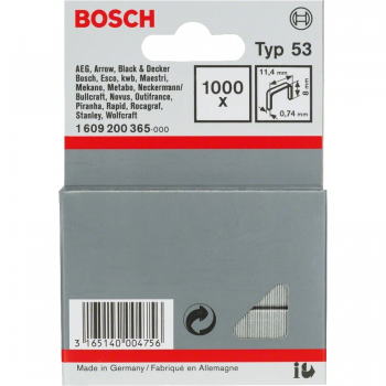 Скобы металеві BOSCH тип 53, 8х11.4х0.74мм, 1000шт (1.609.200.365) | Фото 1