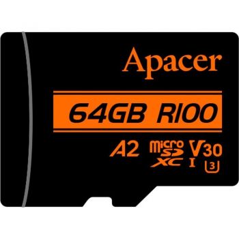 Карта пам`яті Apacer microSD 64GB UHS-I U3 A2 R100/W80MB/s + SD (AP64GMCSX10U8-R) | Фото 1