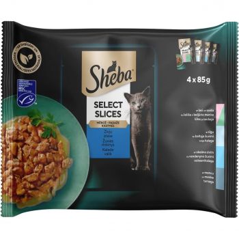 Вологий корм для котів Sheba рибне асорті в соусі 4 х 85 г (4770608257422) | Фото 1
