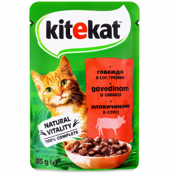Вологий корм для дорослих кішок Kitekat з яловичиною у соусі 85г | Фото 1
