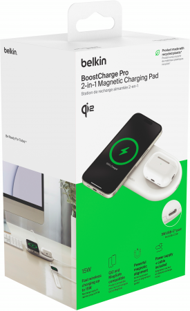 Бездротовий зарядний пристрій BELKIN 2в1 15Вт Pad Qi2 White (WIZ021VFWH) Бездротовий зарядний пристрій BELKIN 2в1 15Вт Pad Qi2 White (WIZ021VFWH) | Фото 10