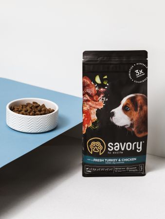 Сухий корм для цуценят Savory зі свіжим м'ясом індички та куркою 1кг(4820232630280) Сухий корм для цуценят Savory зі свіжим м'ясом індички та куркою 1кг(4820232630280) | Фото 3