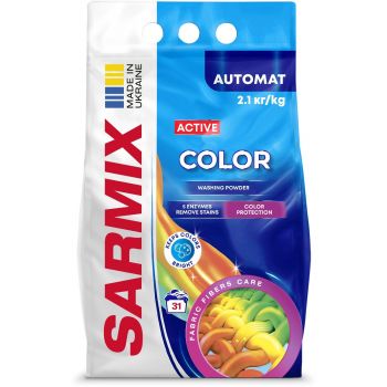 Пральний порошок Sarmix Active Color для всіх типів прання 2.1 кг (4820268104229) | Фото 3