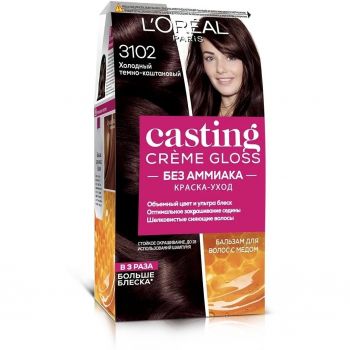 Купить краску для волос Крем-фарба для волосся без аміаку L'Oreal Paris Casting Creme Gloss 3102 Холодний темно-каштановий | Фото 1