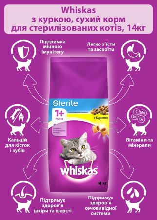 Сухий корм для стерилізованих кішок Whiskas з куркою 14 кг (5900951259418) | Фото 5