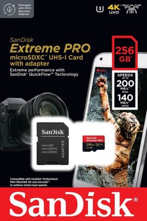 Карта пам`яті SANDISK microSDXC 256GB C10 UHS-I U3 Extreme Pro V30 + SD адаптер (SDSQXCD-256G-GN6MA) Карта пам`яті SANDISK microSDXC 256GB C10 UHS-I U3 Extreme Pro V30 + SD адаптер (SDSQXCD-256G-GN6MA) | Фото 3