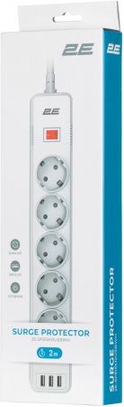 Мережевий фільтр 2E 5XSchuko 3G*1.5мм, 3*USB-A, 2м, white (2E-SP515M2USBWH) | Фото 6