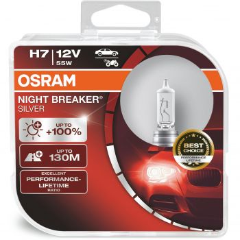 Лампа Osram галогенова 12V H7 55W Px26d Night Breaker Silver +100%, Duobox (2шт) (OS_64210_NBS-HCB) | Фото 1