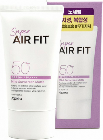 Сонцезахисний матуючий крем A`pieu Super Air Fit Mild Sunscreen Matte SPF50+ 50мл (8809643530552) Купить средство для загара и солнцезащиты Сонцезахисний матуючий крем A`pieu Super Air Fit Mild Sunscreen Matte SPF50+ 50мл (8809643530552) | Фото 2