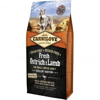Сухий корм для дорослих собак дрібних порід Carnilove Fresh зі страусом та ягням 6 кг(8595602527496) | Фото 1