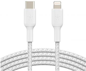 Кабель зарядки/синхронізації BELKIN USB-С > Lightning, 2м, плетений, White (CAA004BT2MWH) | Фото 1