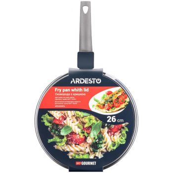 Купить сковороду Сковорода ARDESTO Gemini Gourmet з кришкою 26 см, сірий мрамор, алюміній (AR2426GGL) | Фото 1