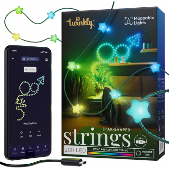 Smart LED Гірлянда Twinkly Strings USB 200 Star-shaped RGB LEDs, Green Wire, USB-C (TWKS200RGB-G) | Фото 1