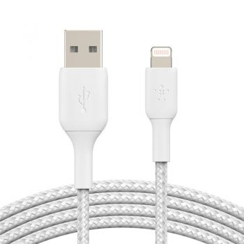 BELKIN USB-A - Lightning, BRAIDED, 1m, white (CAA002BT1MWH) | Фото 1