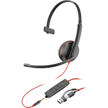 Гарнітура комп'ютерна моно On-ear Poly Blackwire 3215, USB-A, USB-C, Black (8X227AA) | Фото 1