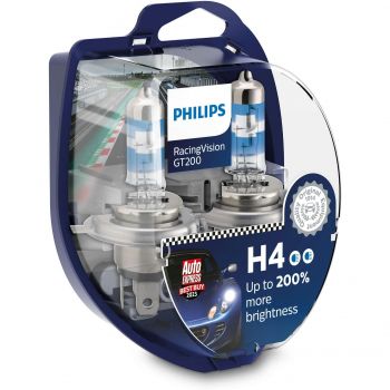 Купить автомобильную лампу Лампа Philips галогенова 12V H4 60/55W P43T-38 Racing Vision Gt200 (2шт) (PS_12342_RGT_S2) | Фото 1