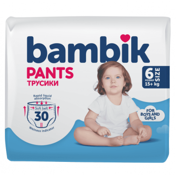 Підгузки-трусики дитячі Bambik 6 15+ кг 30 шт (4823071652536) | Фото 1
