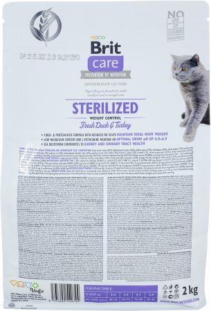 Для стерилізованих котів та котів Brit Care Cat GF Sterilized Weight Control, качка та індичка 2кг (8595602540792) Для стерилізованих котів та котів Brit Care Cat GF Sterilized Weight Control, качка та індичка 2кг (8595602540792) | Фото 2