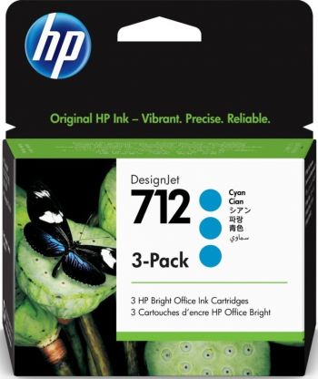Купить расходный материал для принтеров HP No.712 DesignJet Т230/Т630 Cyan 3-Pack 29-ml (3ED77A) | Фото 1