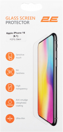 Захисне скло 2E для APPLE iPhone 16 2.5D FCFG (1 Pack), black border (2E-IP-16.-6.1-SMFCFG-BB) | Фото 2