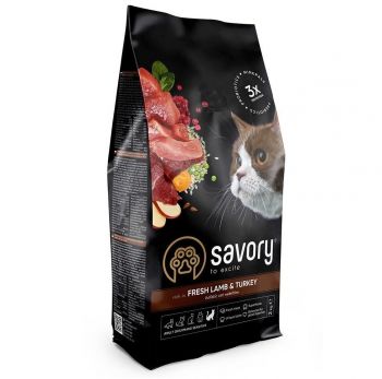 Сухий корм для кішок з чутливим травленням Savory зі свіжим м'ясом ягняти та індички 2кг (4820232630082) | Фото 1